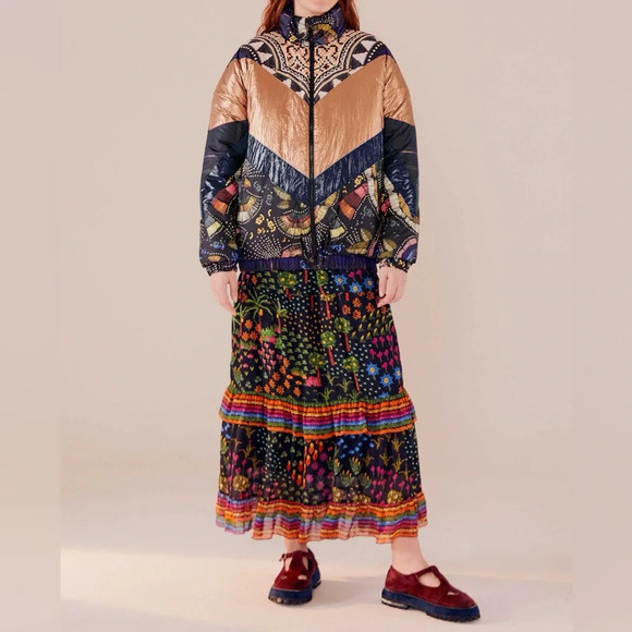 FARM RIO Borogodo Metallic Reversible Puffer Jacket Size Medium NWT - Picture 3 of 14